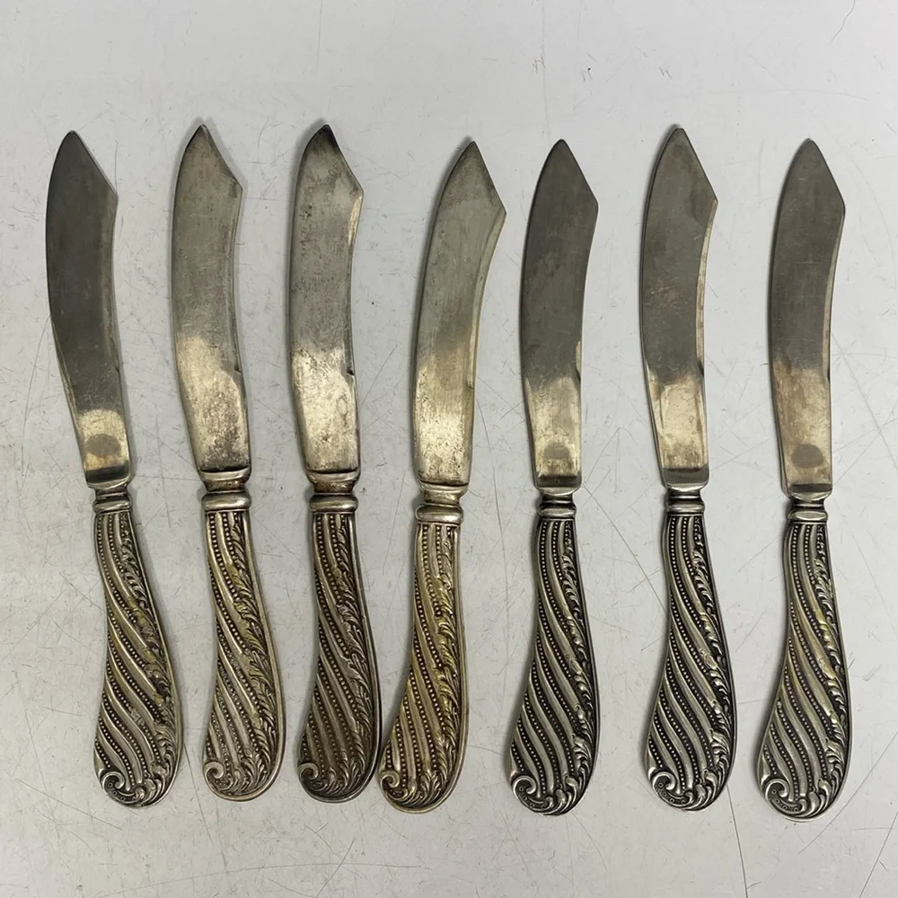 CINDERELLA Flat Handle Fruit Knives 1885 Silverplate Butter Knife